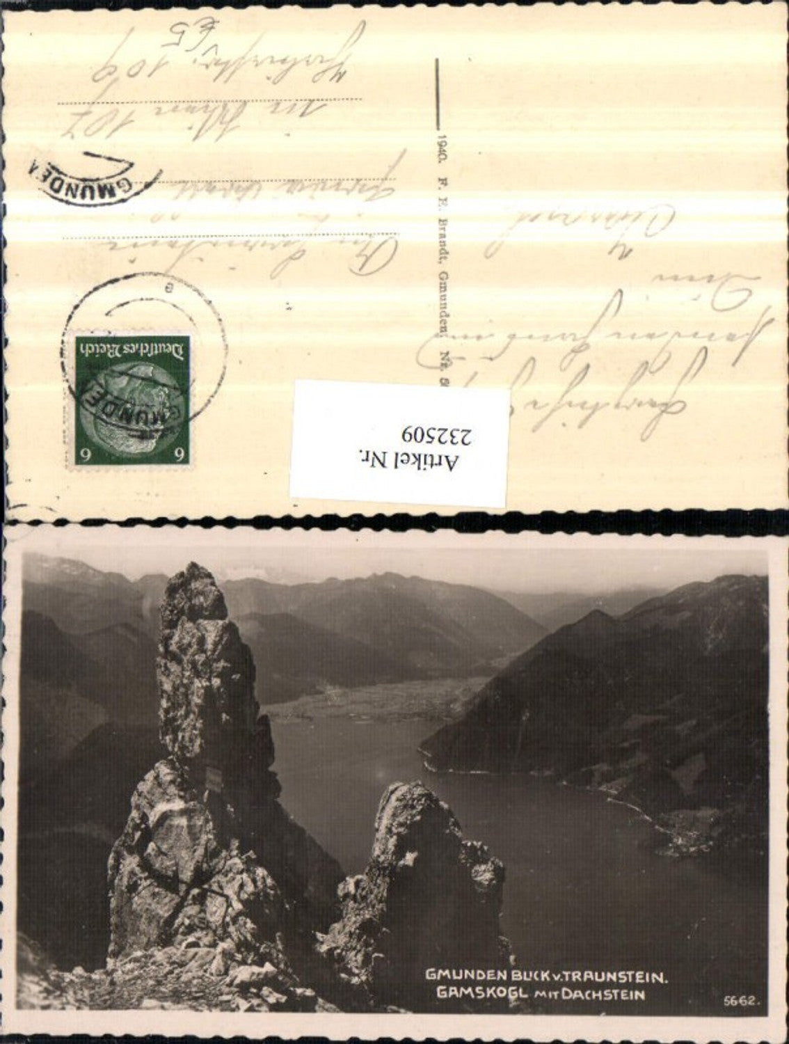 232509,Gmunden Blick v. Traunstein Gamskogel m. Dachstein pub F. E. Brandt 5662