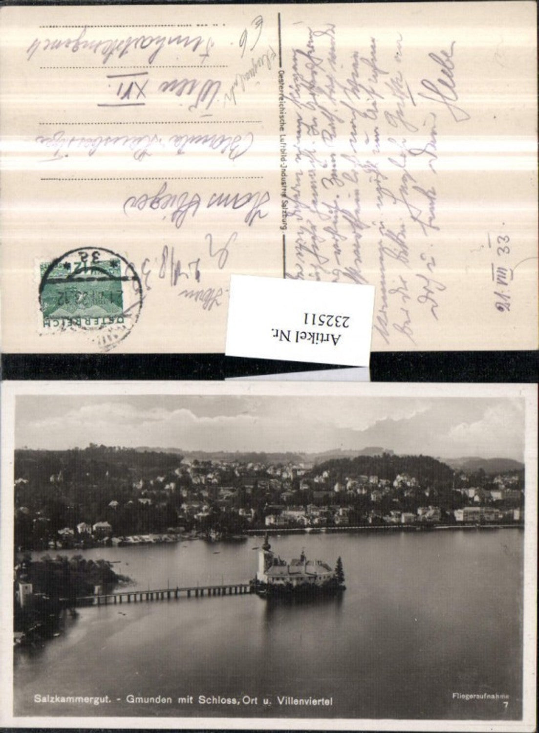 232511,Gmunden Totale m. Schloss Orth u. Villenviertel Fliegeraufnahme 7