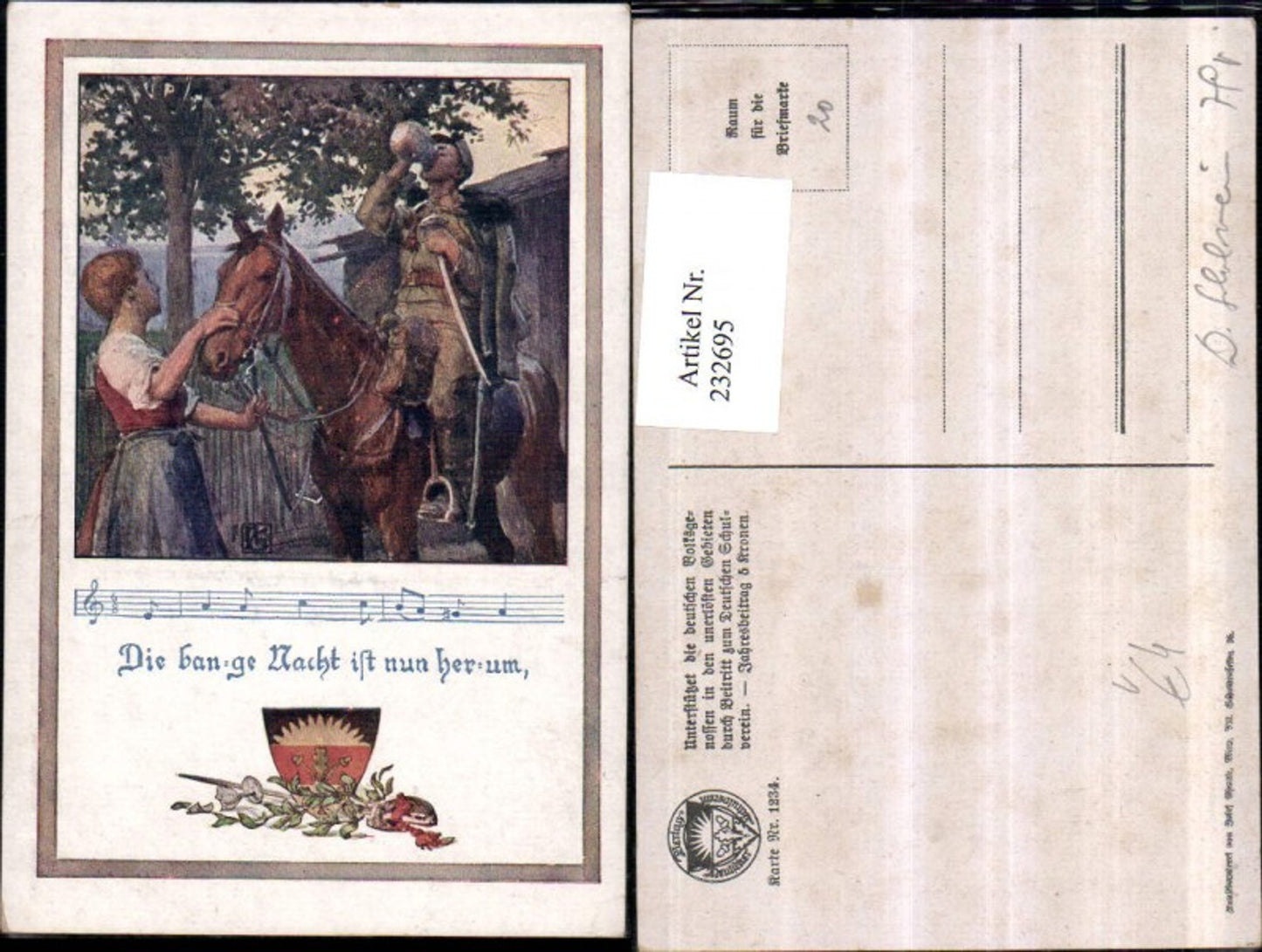 232695,Deutscher Schulverein 1234 Soldat Uniform m. Pferd Lied