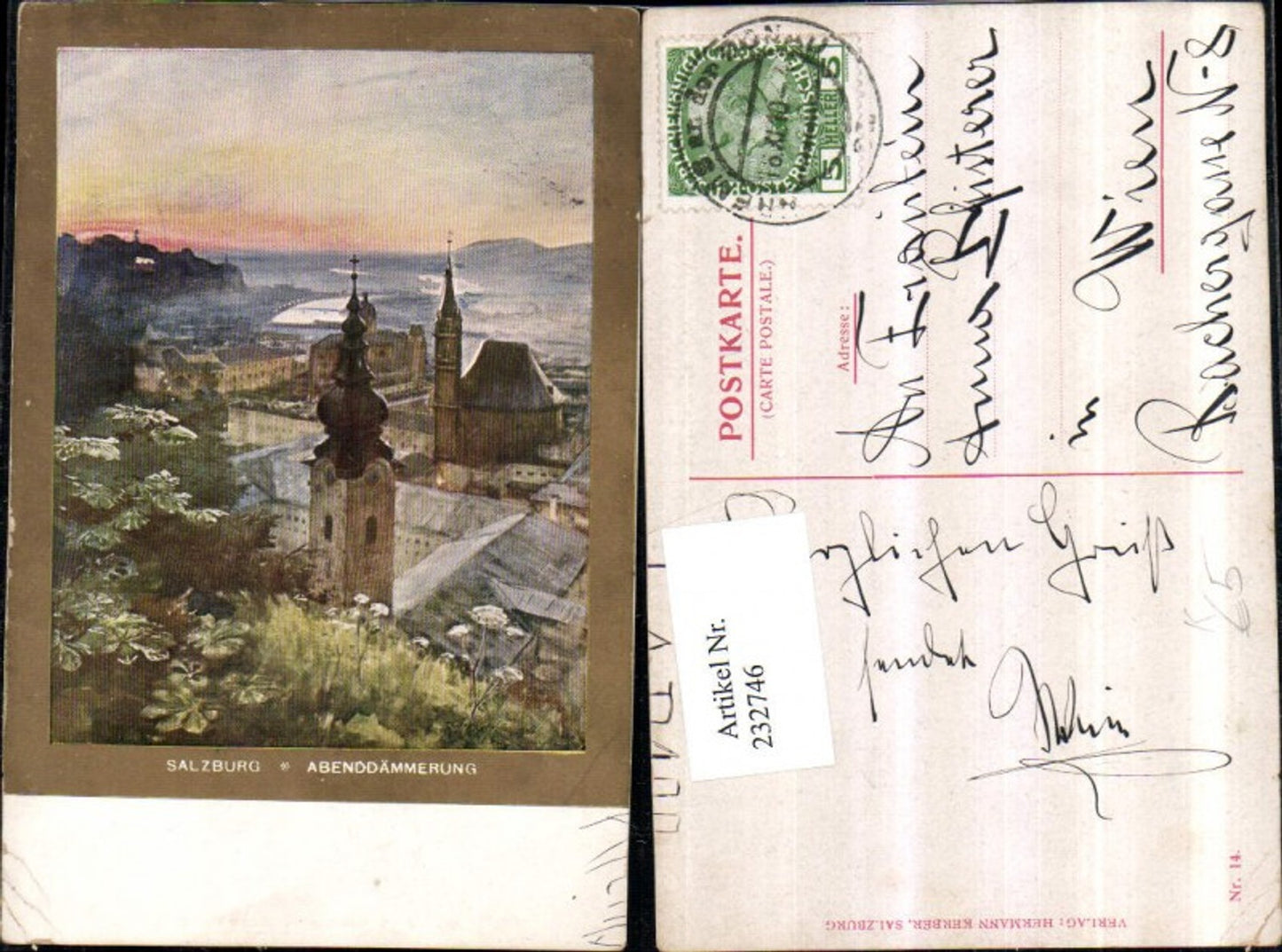 232746,Künstler AK Salzburg Teilansicht Abenddämmerung