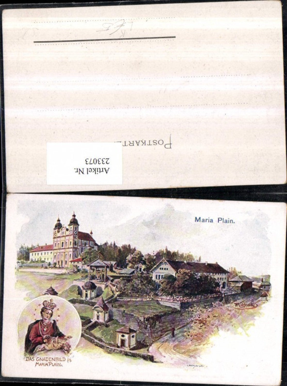 233073, Artist Lithograph AK F. Kulstrunk Maria Plain Church Chapels Miraculous Image Multi-image postcard