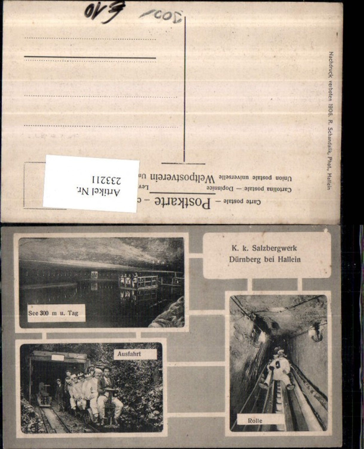 233211,Salzbergwerk Dürrnberg b. Hallein See Ausfahrt Rutsche Rolle Mehrbildkarte