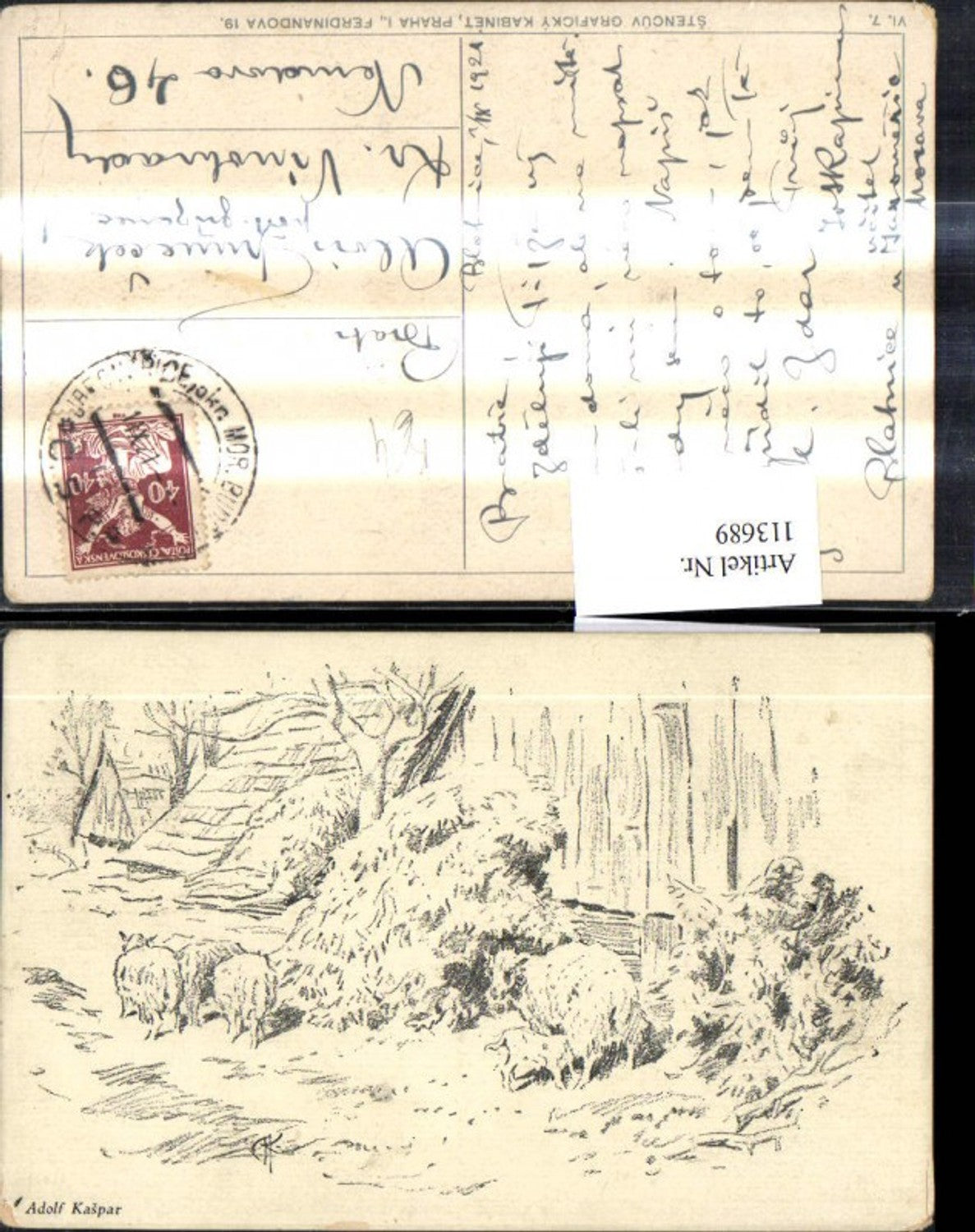 113689,Künstler Ak Adolf Kaspar Haus Schafe Tiere Baum