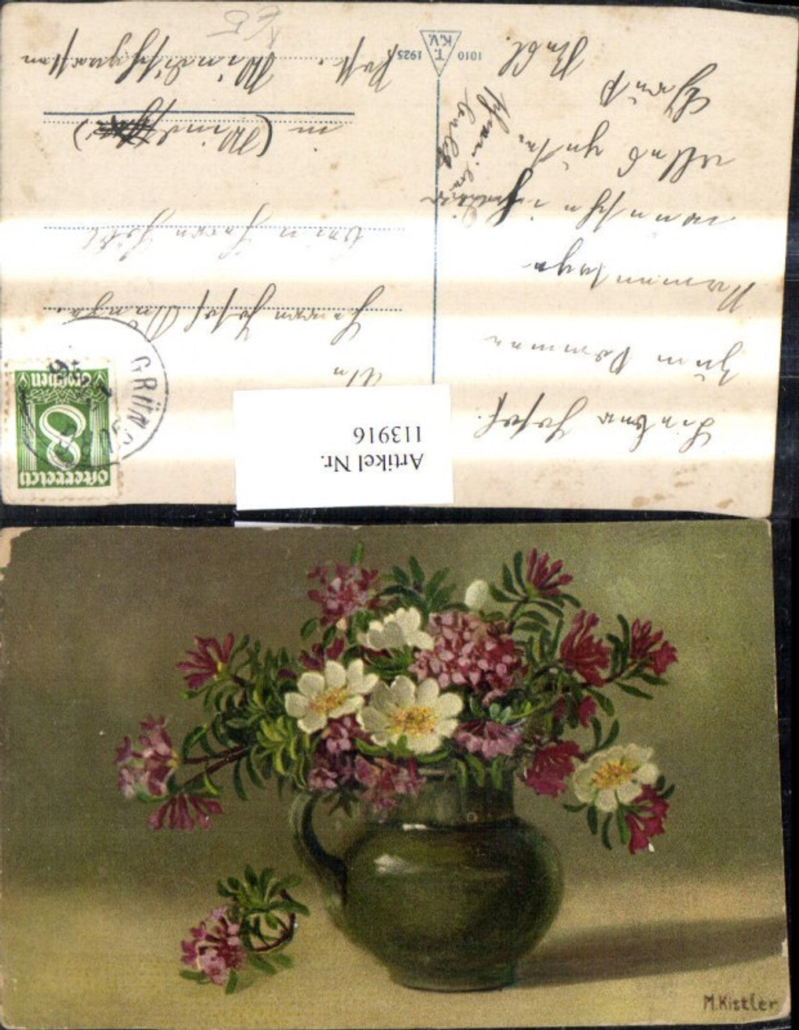 113916,Künstler Ak M. Kistler Blumenvase Vase m. Blumen