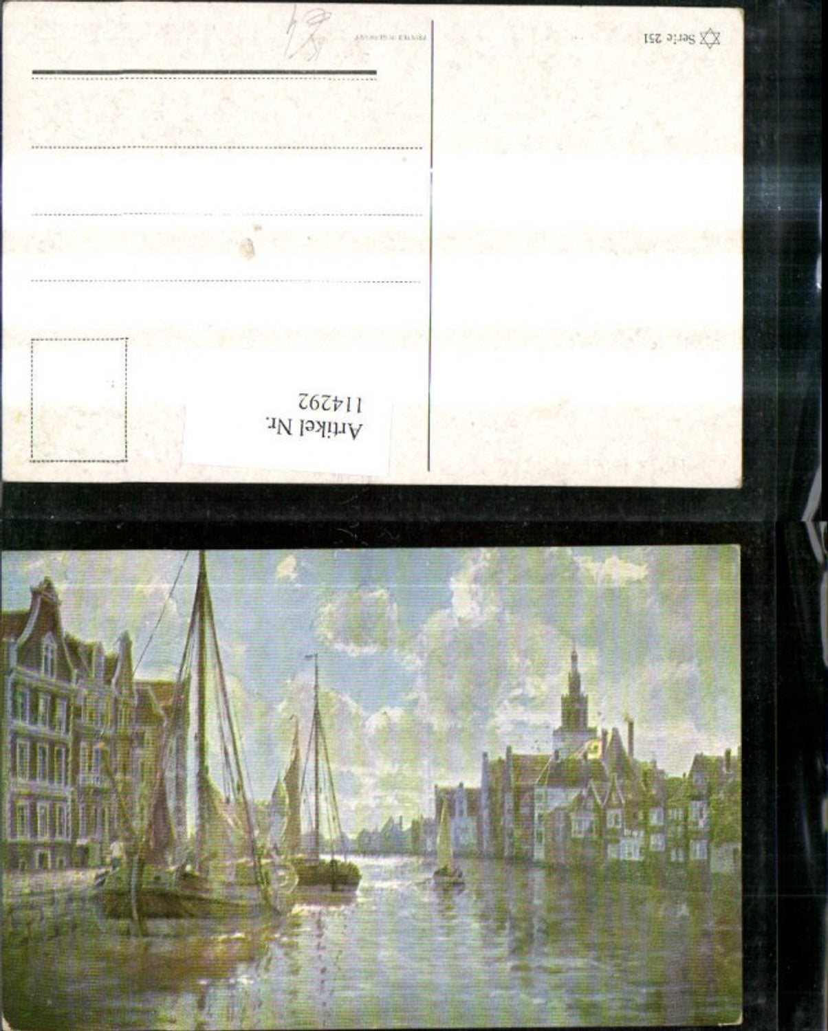 114292,Künstler Ak Wasserstrasse Stadt Segelschiffe Boote