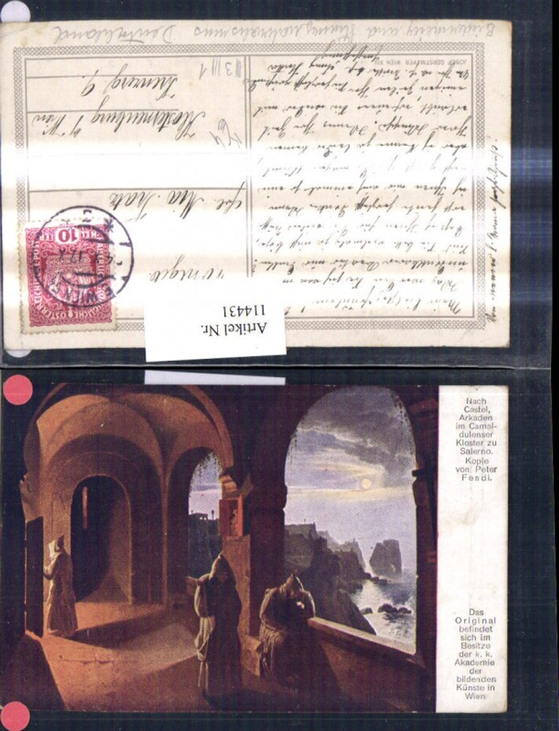 114431,Künstler Ak n. Castel v. Peter Fendi Arkaden i. Camaldulenser Kloster z. Salerno