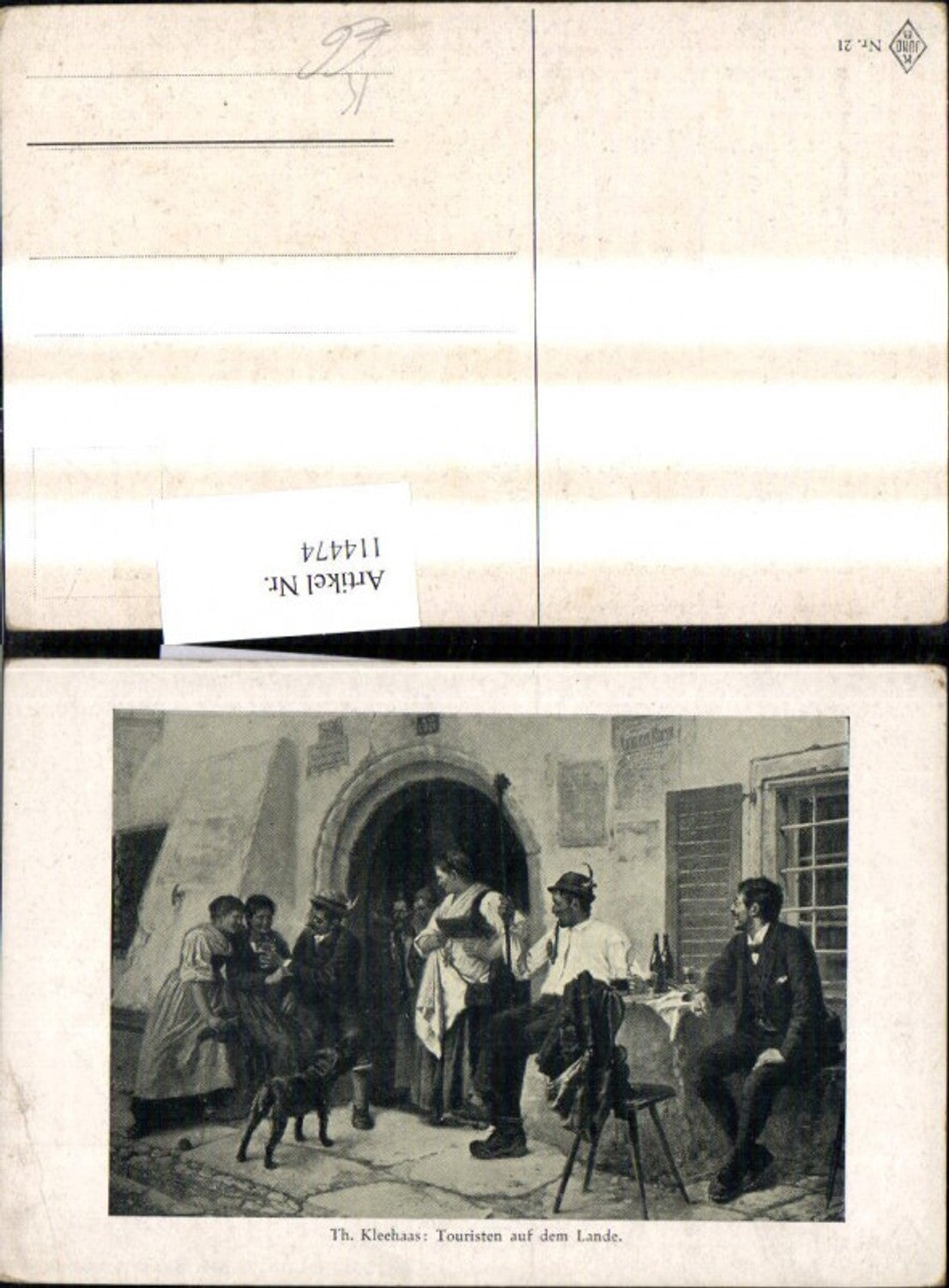 114474,Künstler Ak Th. Kleehaas Touristen a. d. Lande Hund Tracht