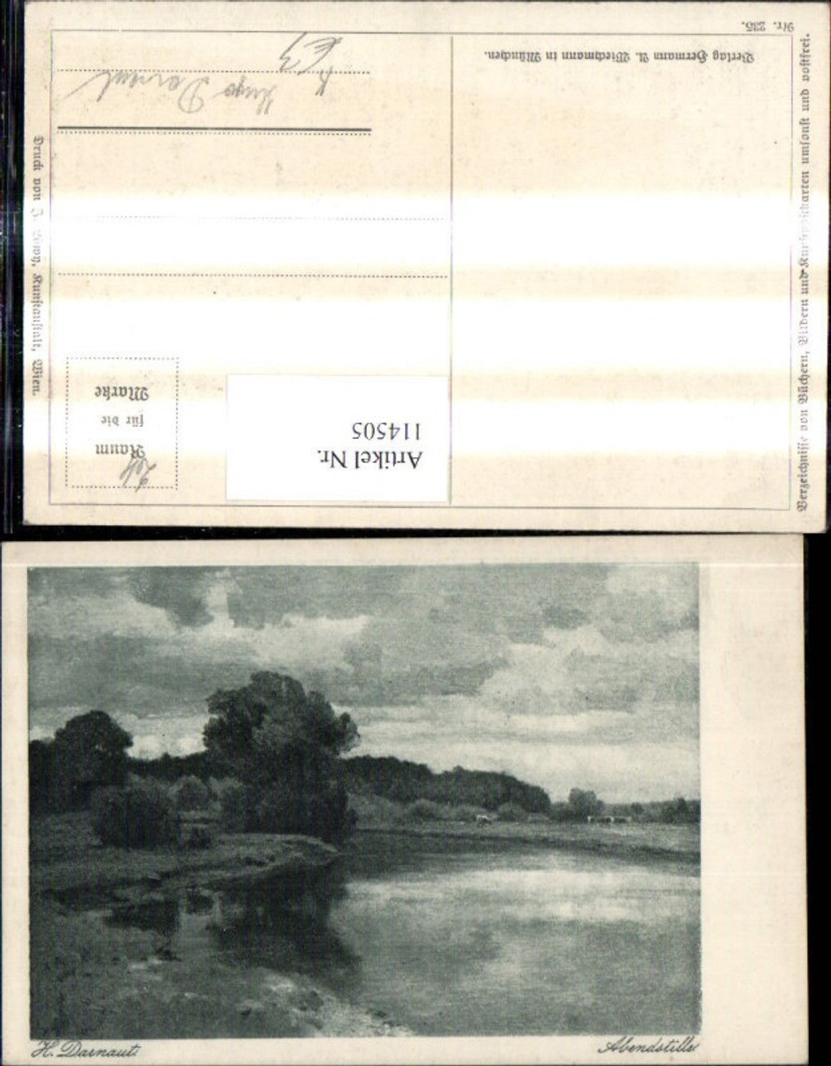 114505,Künstler Ak Hugo Darnaut Abendstille Ufer See Landschaft