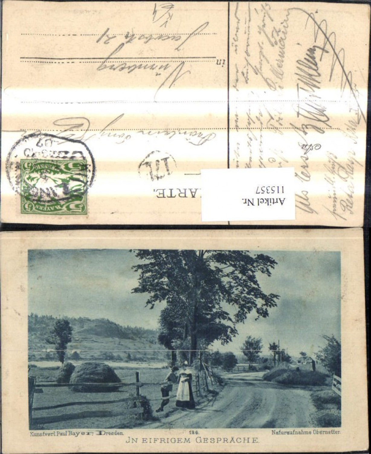115357,Künstler Ak Obernetter Im Eifrigem Gespräch Paar a. Zaun Landschaft pub Paul Bayer Dresden 126