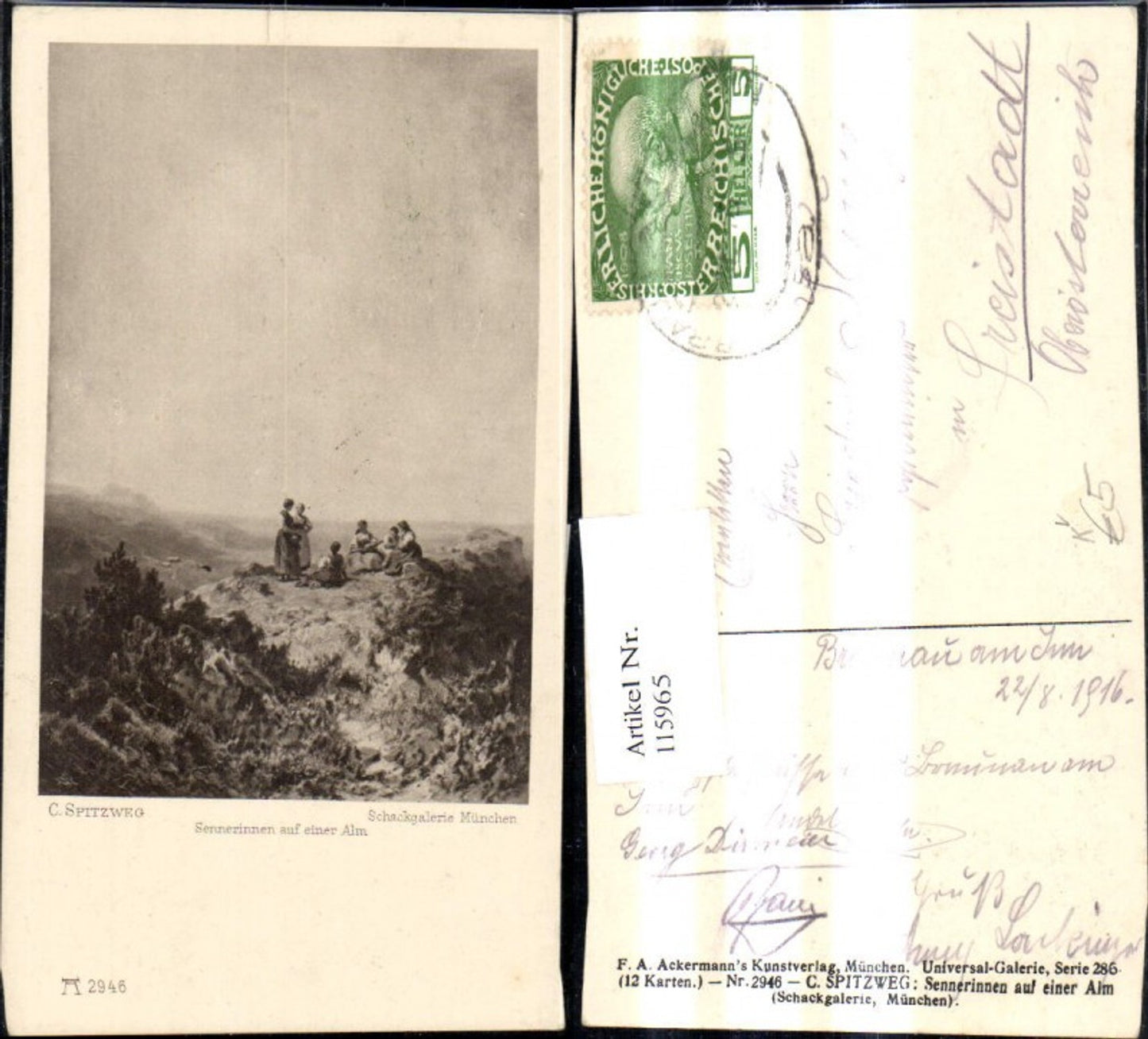 115965,Künstler Ak C. Spitzweg Sennerinnen a. einer Alm pub Ackermann 286/2946