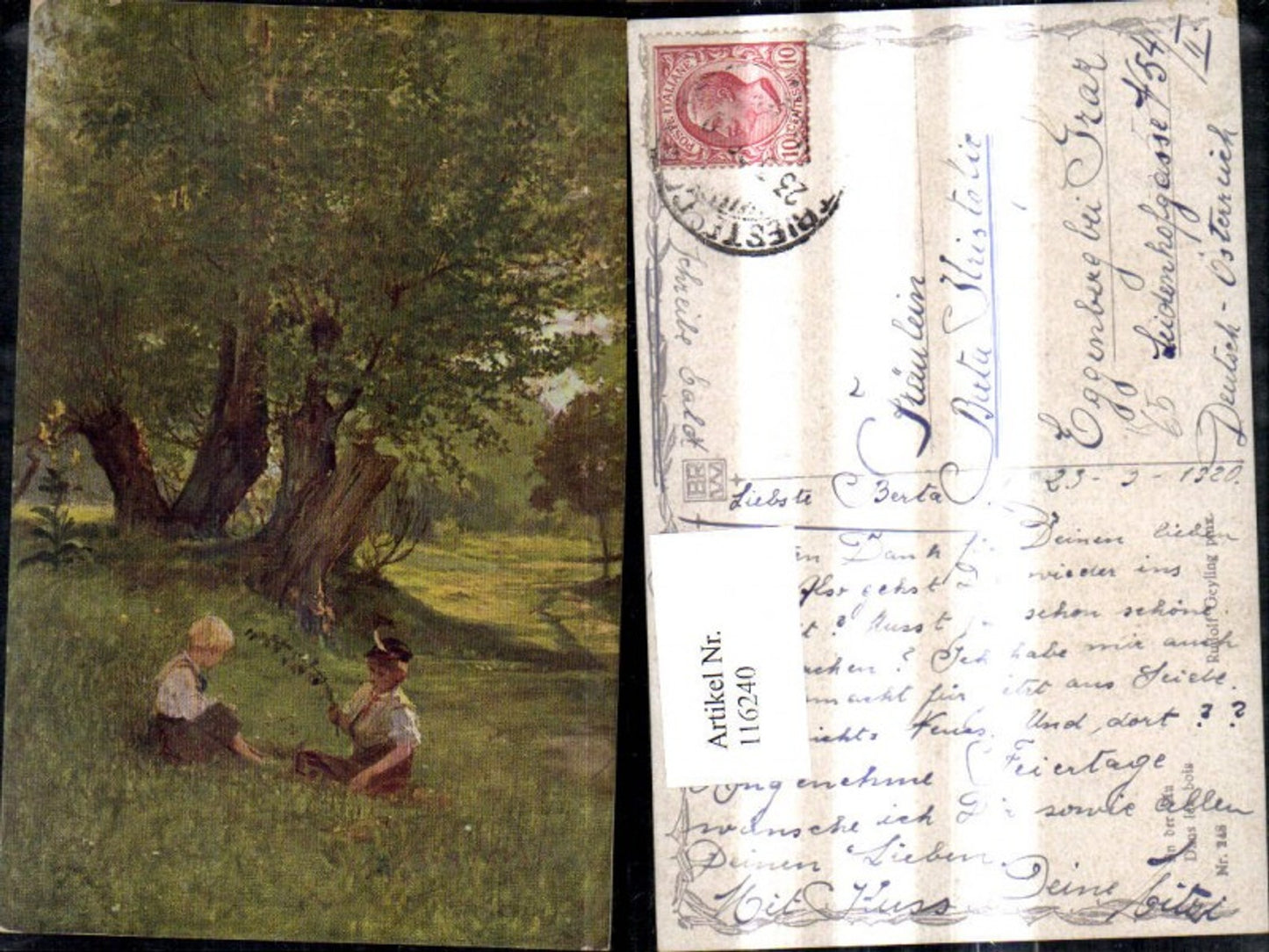 116240,Künstler Ak Rudolf Geyling In d. Au Buben Landschaft