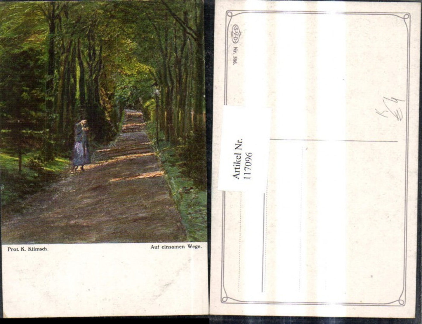 117096,Künstler Ak Prof. K. Klimsch Auf einsamen Wege Frau Waldweg