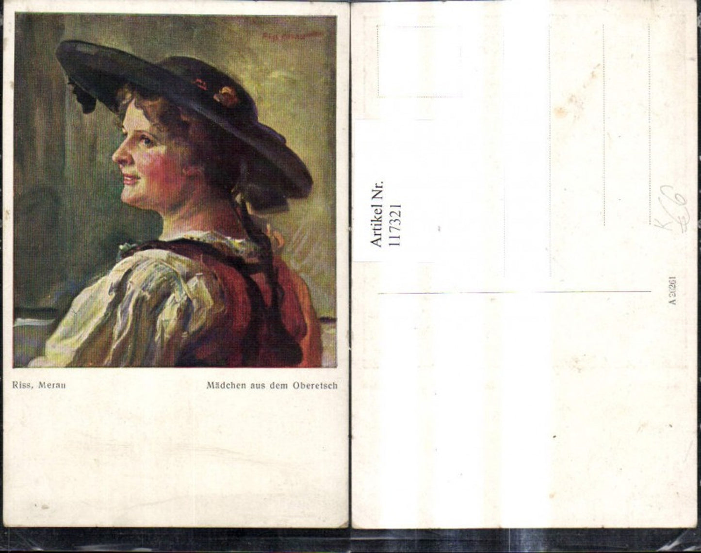 117321,Künstler Ak Thomas Riss Mädchen a. d. Oberetsch Frau Tracht Hut