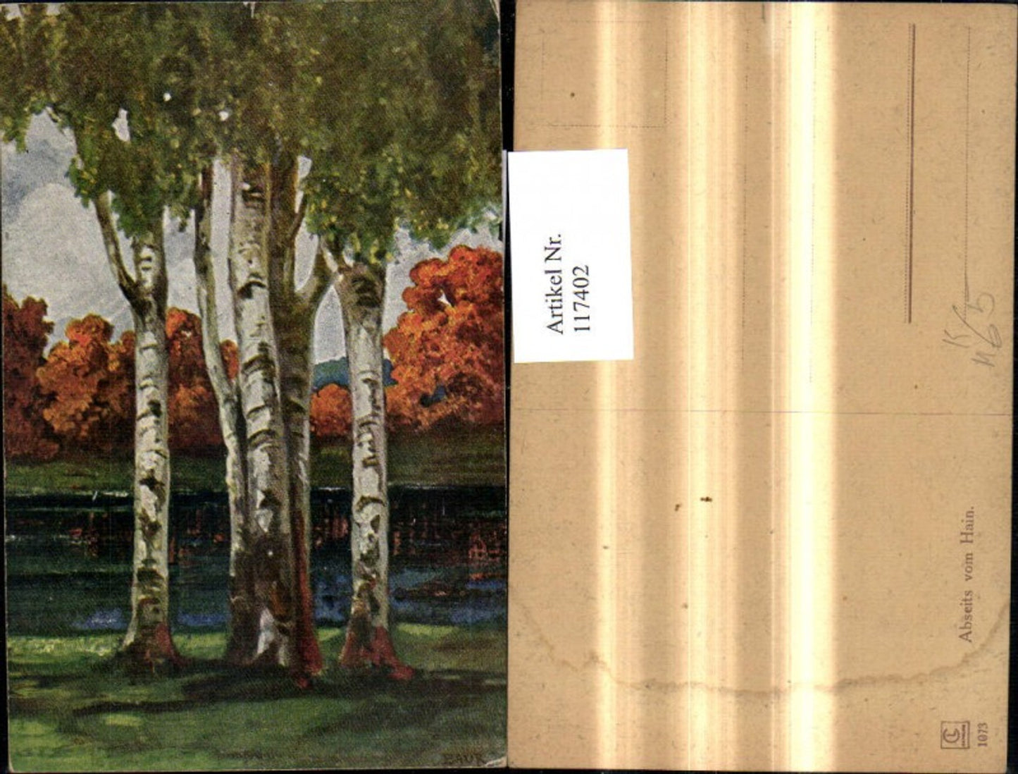 117402,Künstler Ak Baur Abseits v. Hain Bäume Birken