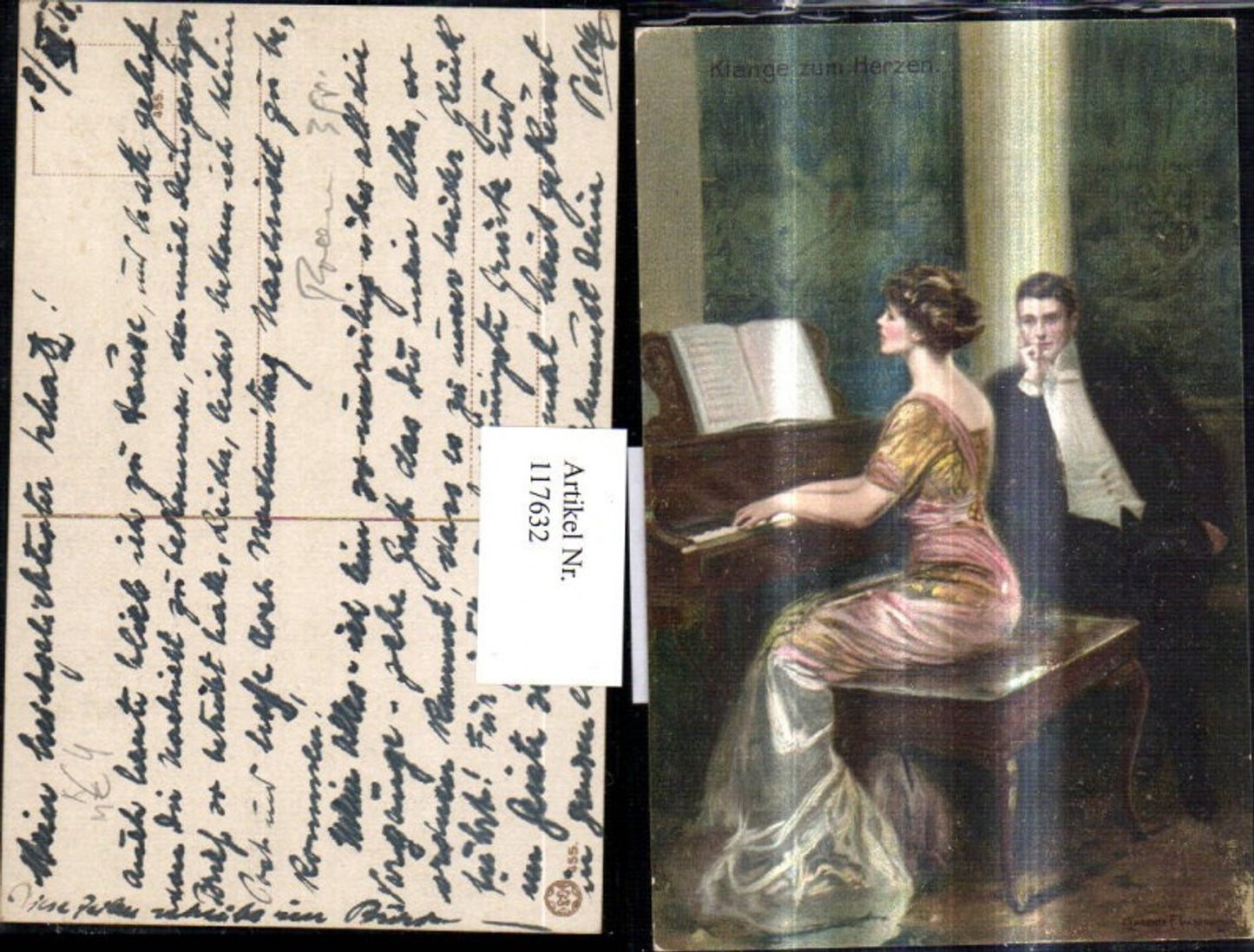 117632,Künstler Ak Clarence Underwood Frau spielt Klavier Mann als Zuhörer