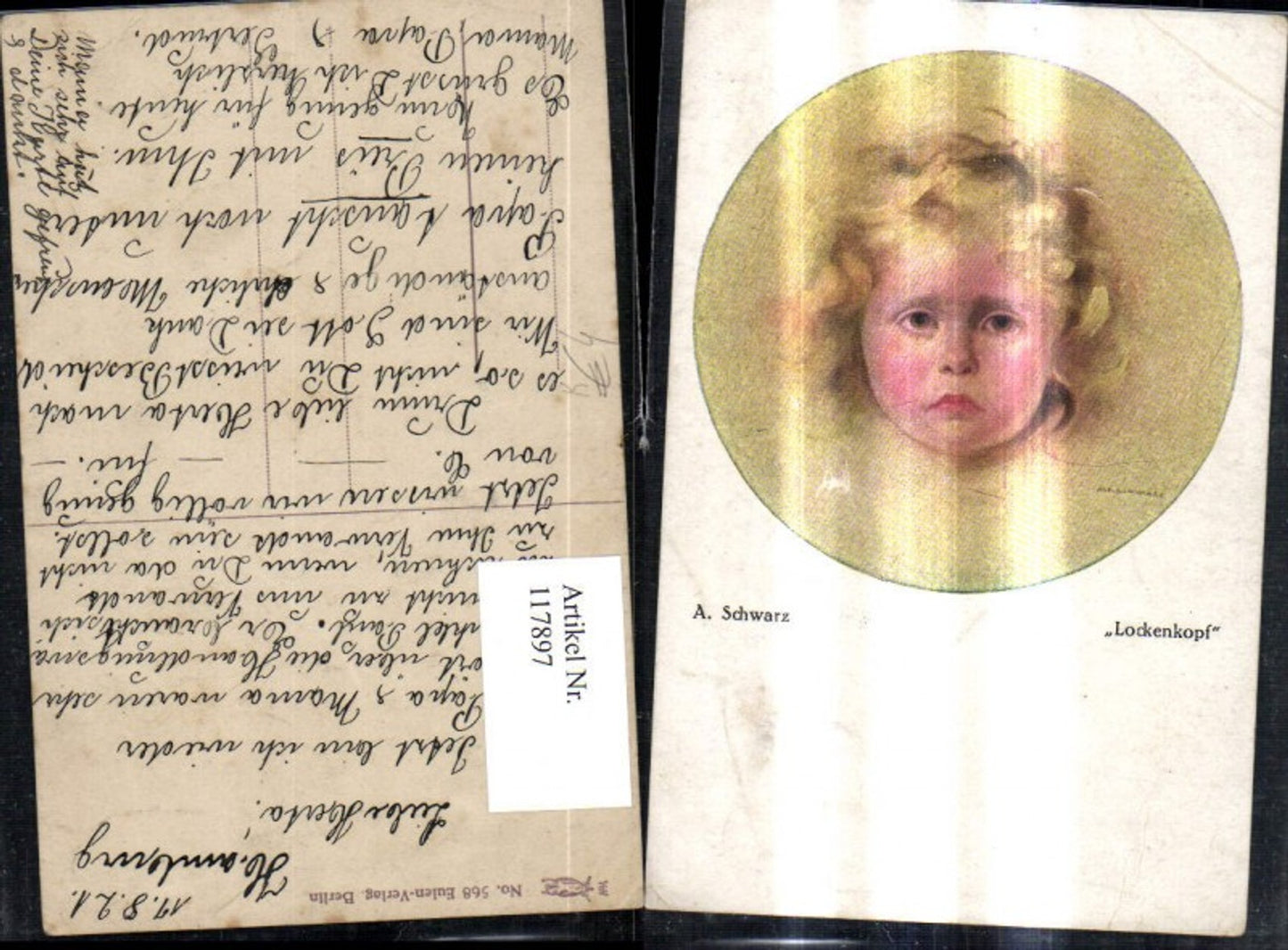 117897,Künstler Ak A. Schwarz Lockenkopf Mädchen Portrait Passepartout
