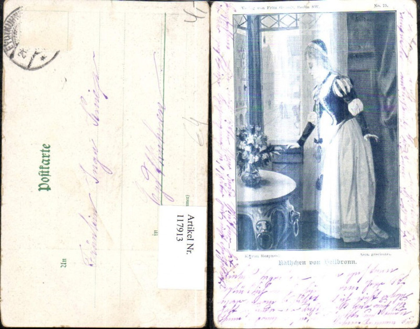 117913,Künstler Ak K. v. Rozynski Kätzchen v. Heilbronn Frau a. Fenster