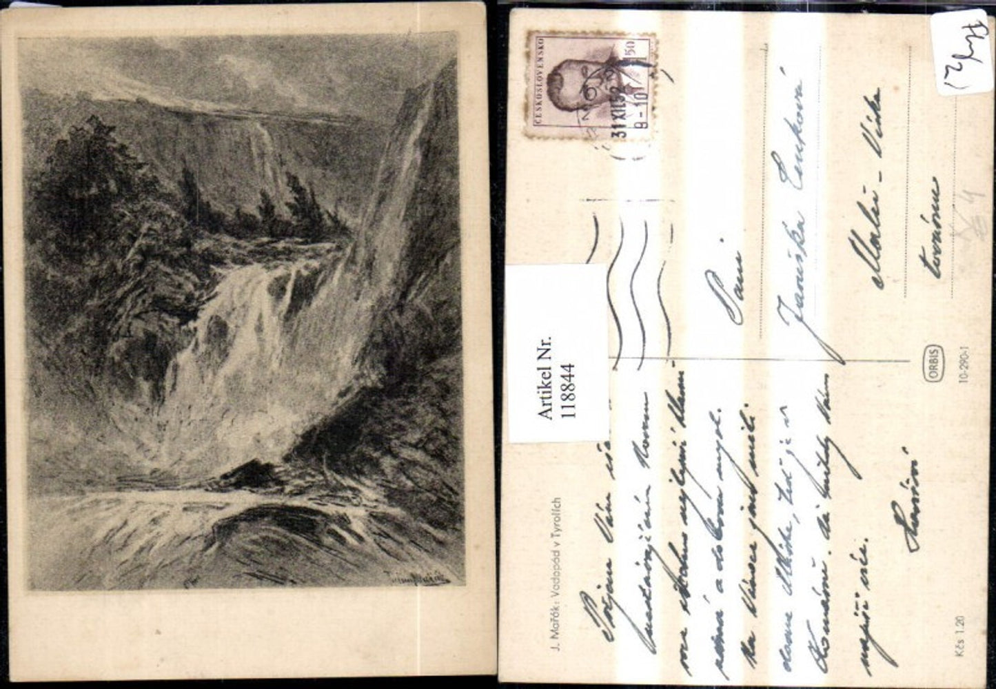 118844,Künstler Ak J. Marak Vodopad y Tyrolich Wasserfall Berge
