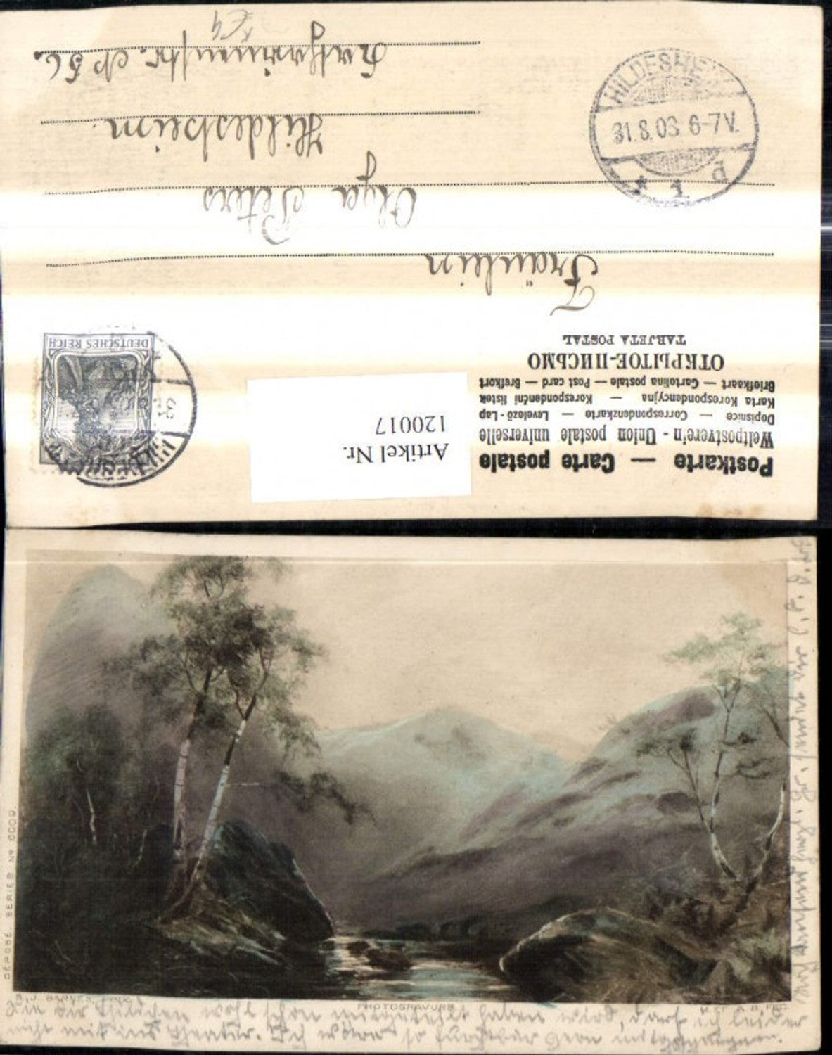 120017,Künstler Ak S. J. Barnes Flußlandschaft m. Bergkulisse