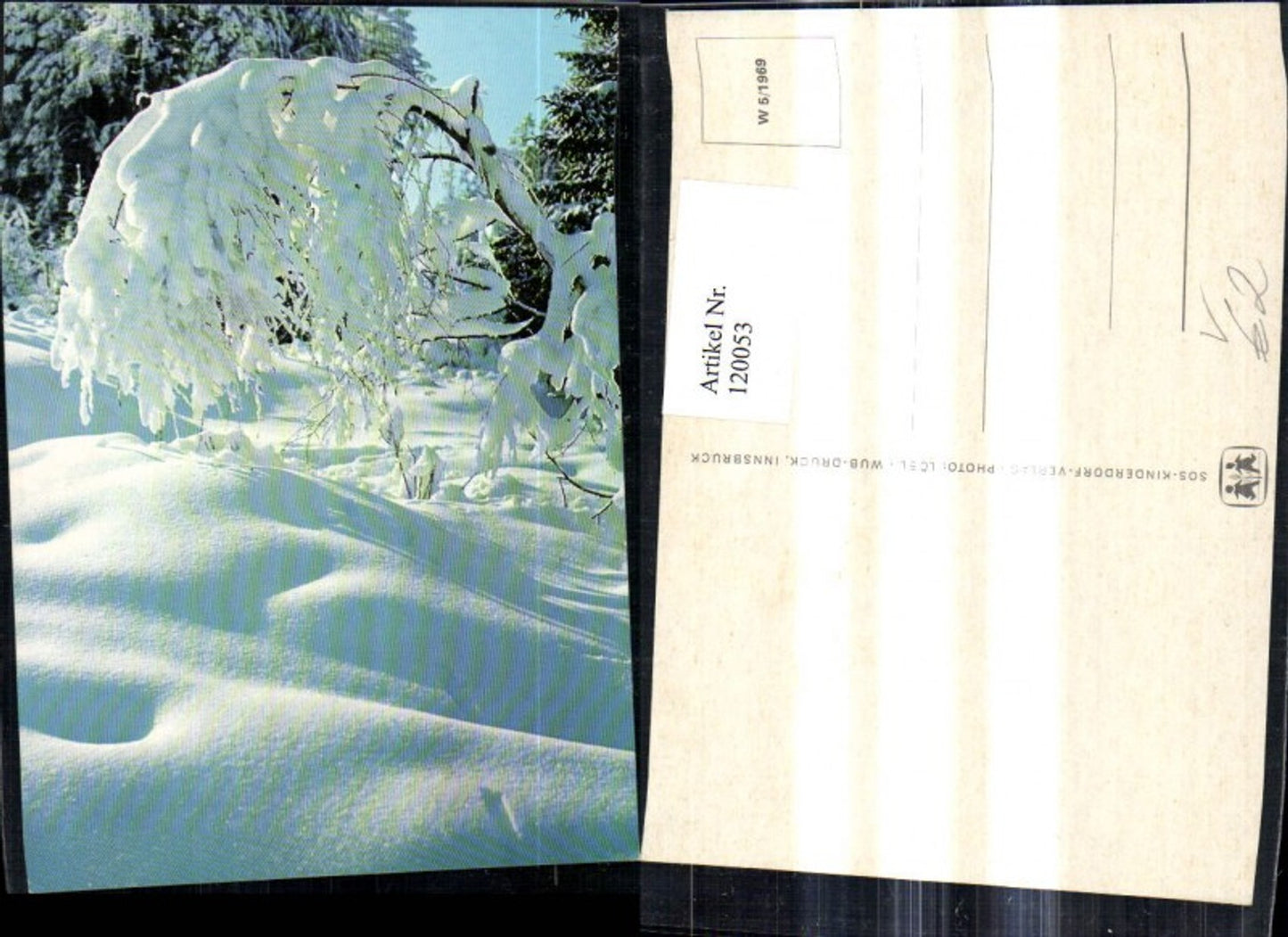 120053,Winterwald Landschaft Schneebedeckter Ast pub SOS Kinderdorf W 5/1969