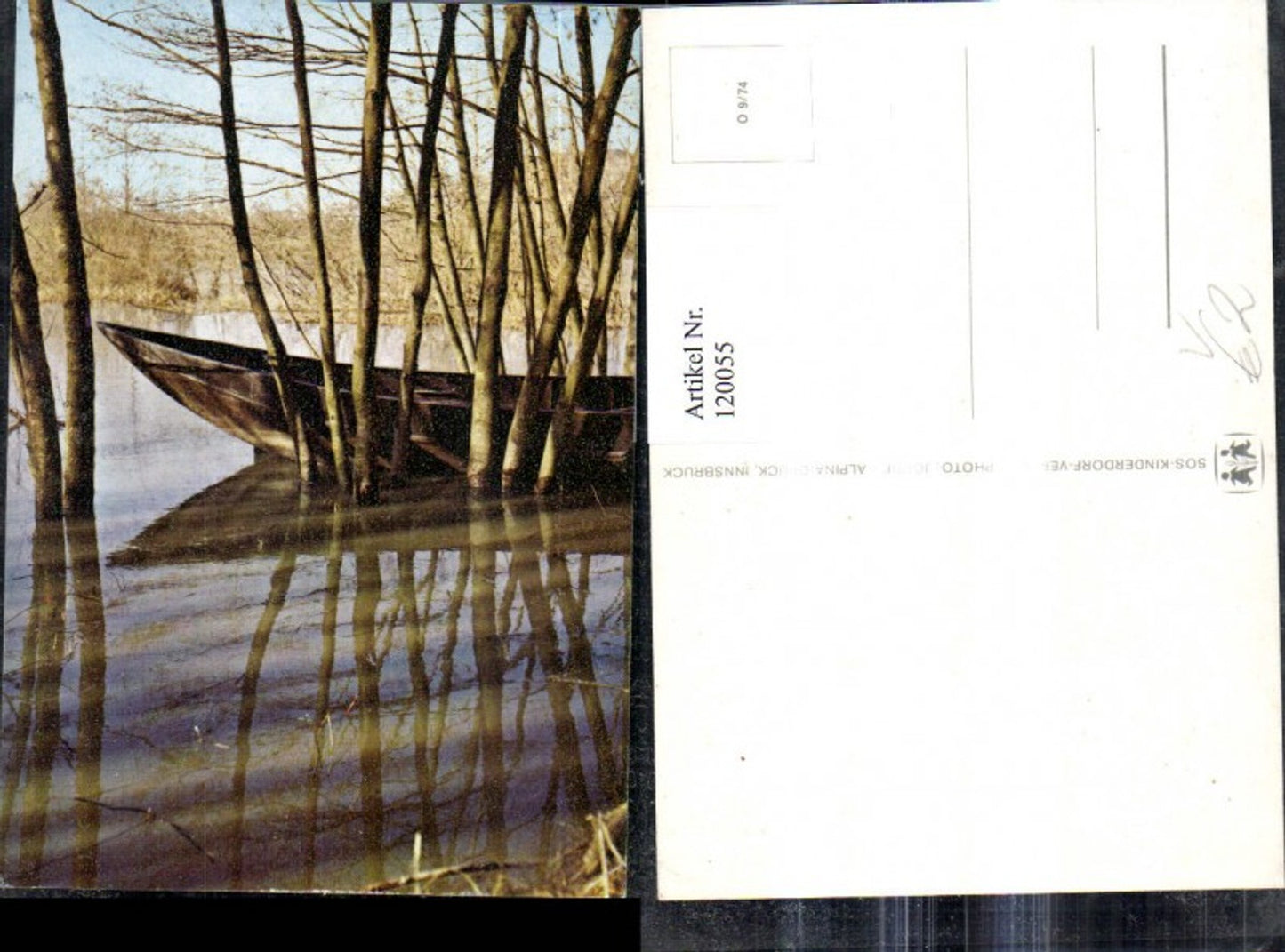120055,Boot zwischen Bäumen Flusslandschaft pub SOS Kinderdorf O 9/74