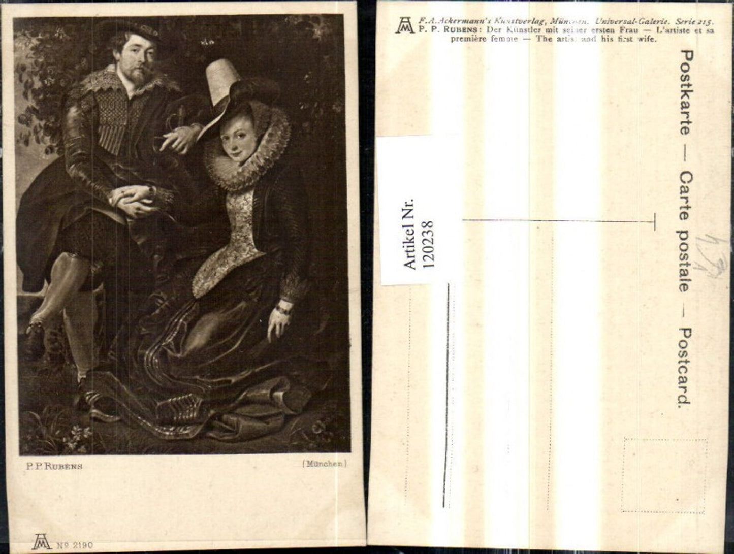120238,Künstler Ak Peter Paul Rubens Der Künstler m. seiner ersten Frau pub Ackermann 215