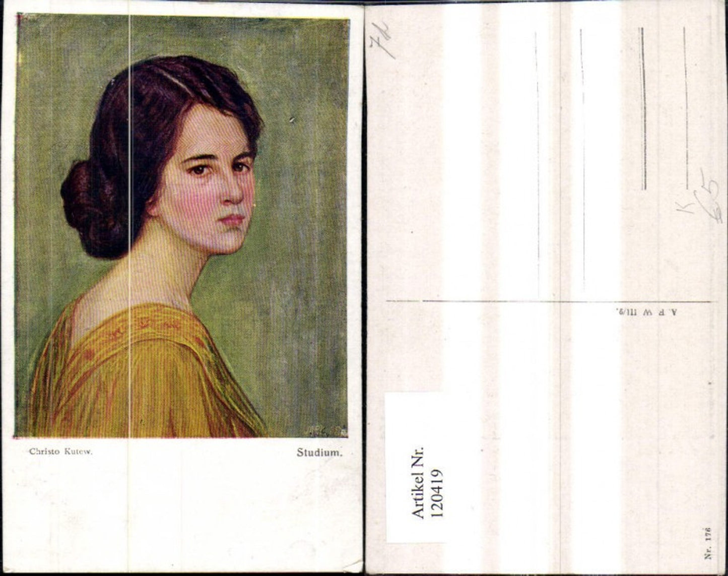 120419,Künstler Ak Christo Kutew Studium Frau Portrait
