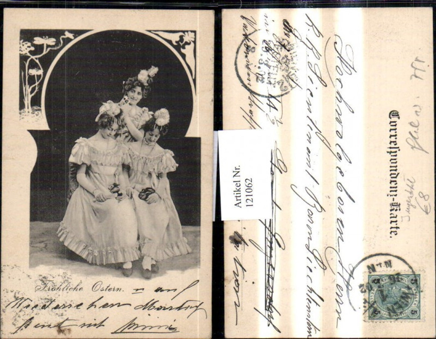 121062,Jugendstil Frauen Hasen Fröhliche Ostern