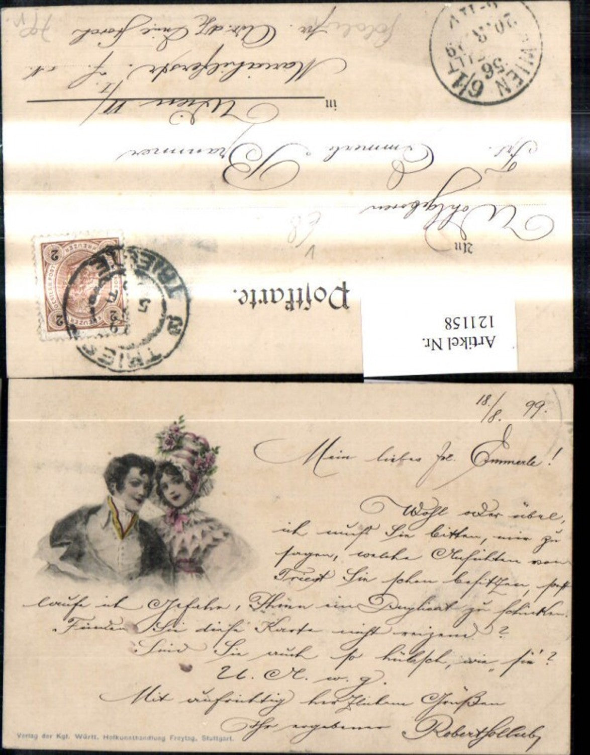 121158,Jugendstil Paar Liebespaar Portrait pub Hofkunsthandlung Freytag Stuttgart