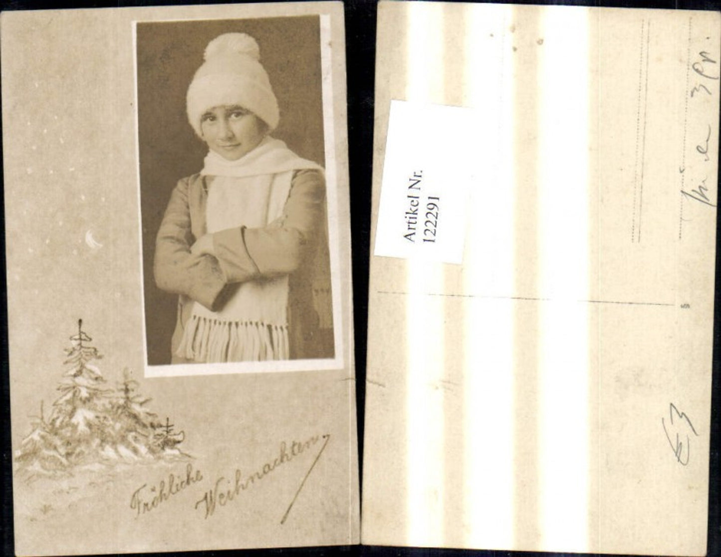 122291,Mädchen Kind m. Haube Schal Passepartout Winterwald Weihnachten