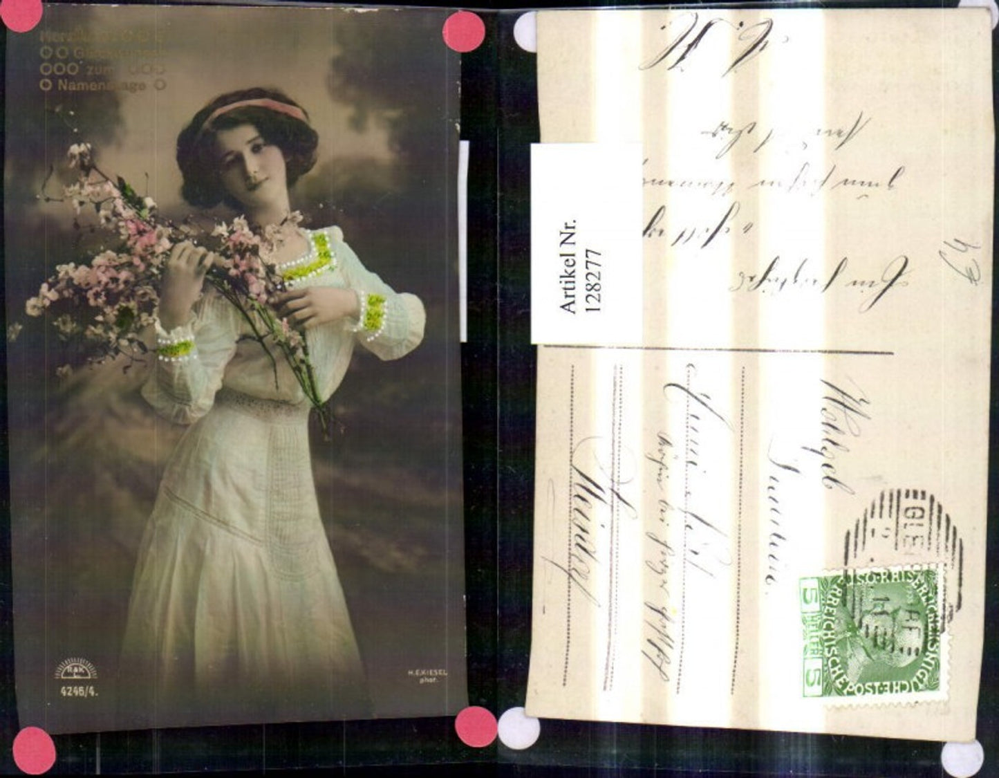 128277,Kind Mädchen Junge Frau Kleid Haarband Blumen Strauß Namenstag