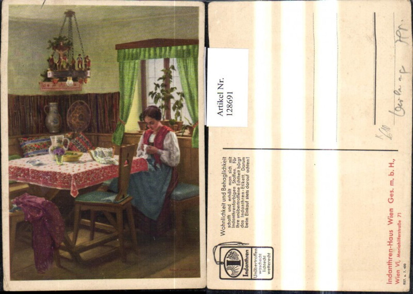 128691,Reklame Werbung Indanthren Stoffe Wien Mariahilf Karl M. Schuster