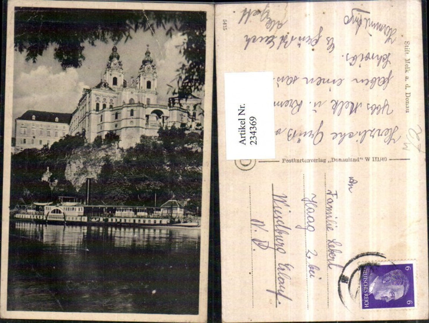234369, Melk Abbey on the Danube, steamer Dürnstein