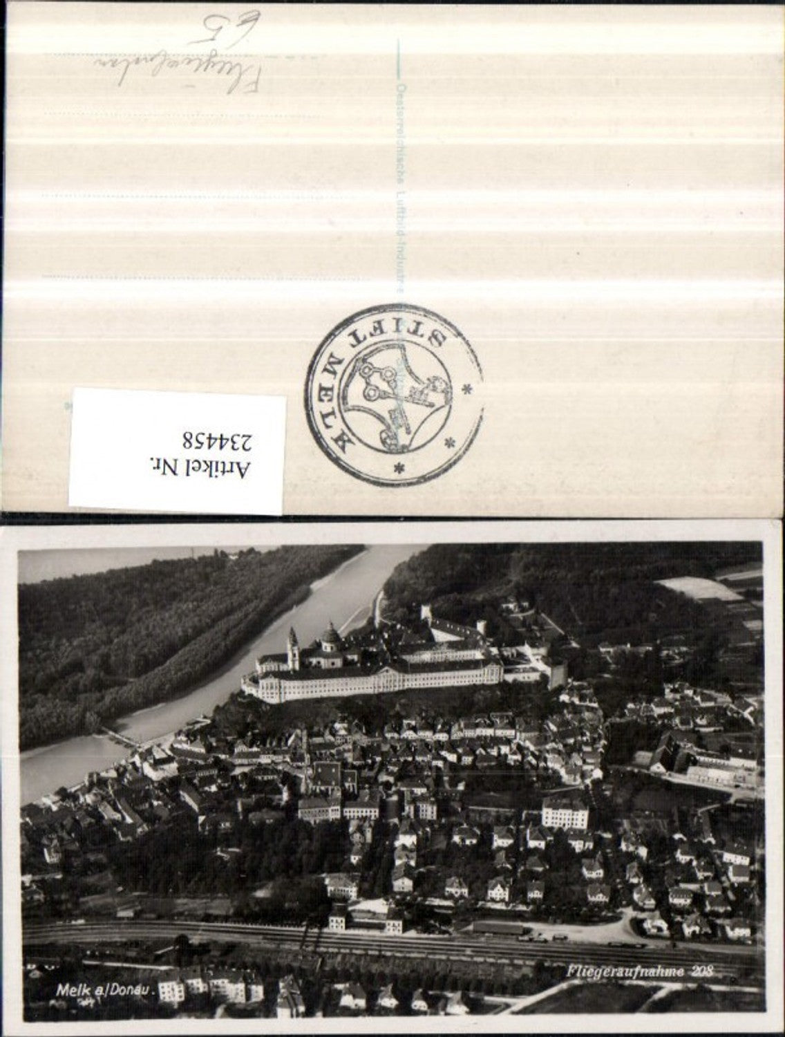 234458, Melk on the Danube, total view with abbey, aerial photograph 208