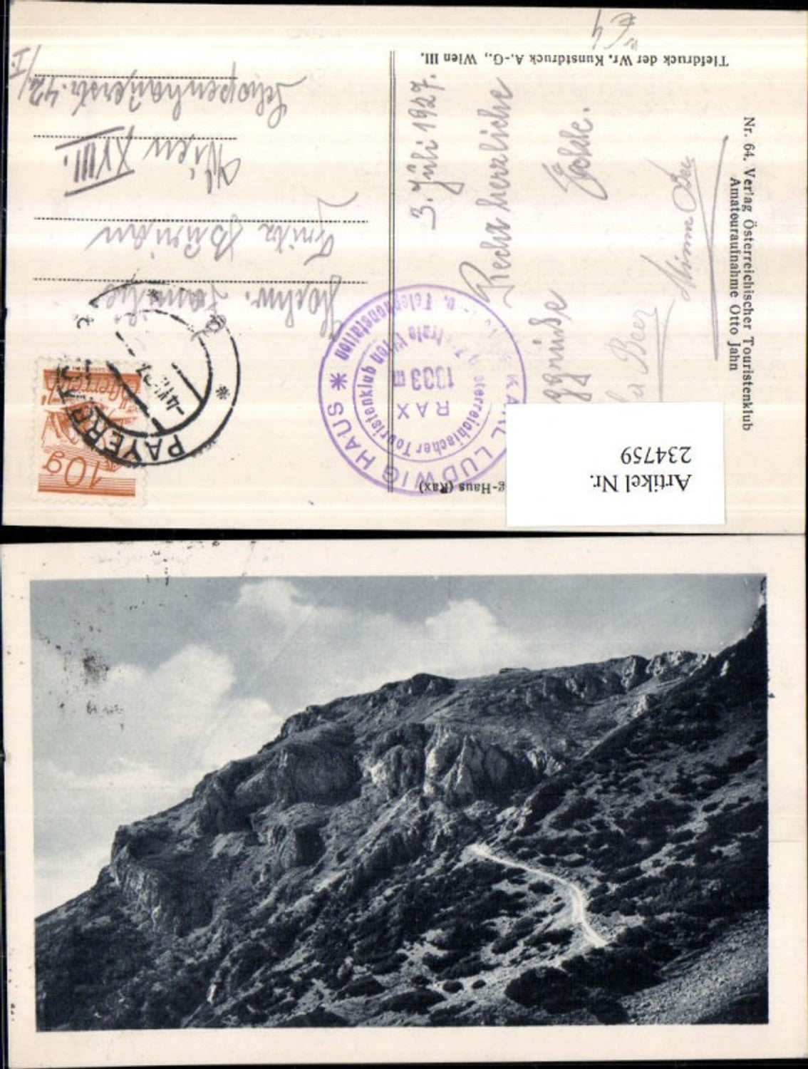 234759,Schlangenweg m. Karl Ludwig-Haus am Rax b. Payerbach