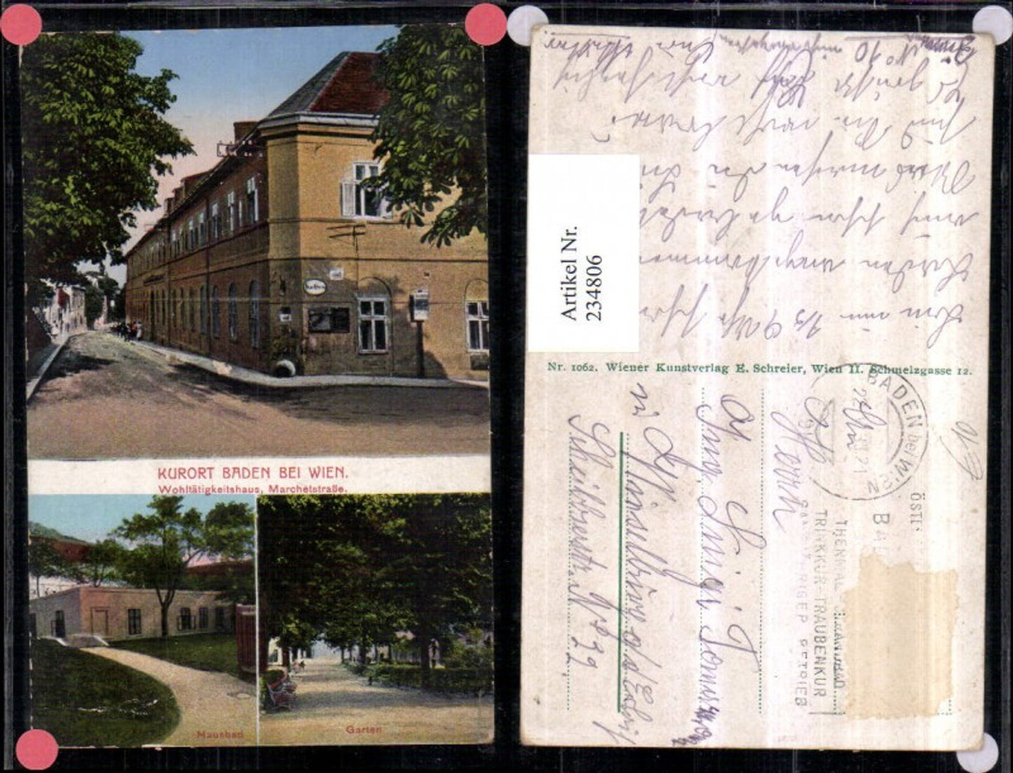 234806,Baden b. Wien Wohltätigkeitshaus Marchetstraße Garten Hausbad Mehrbildkarte