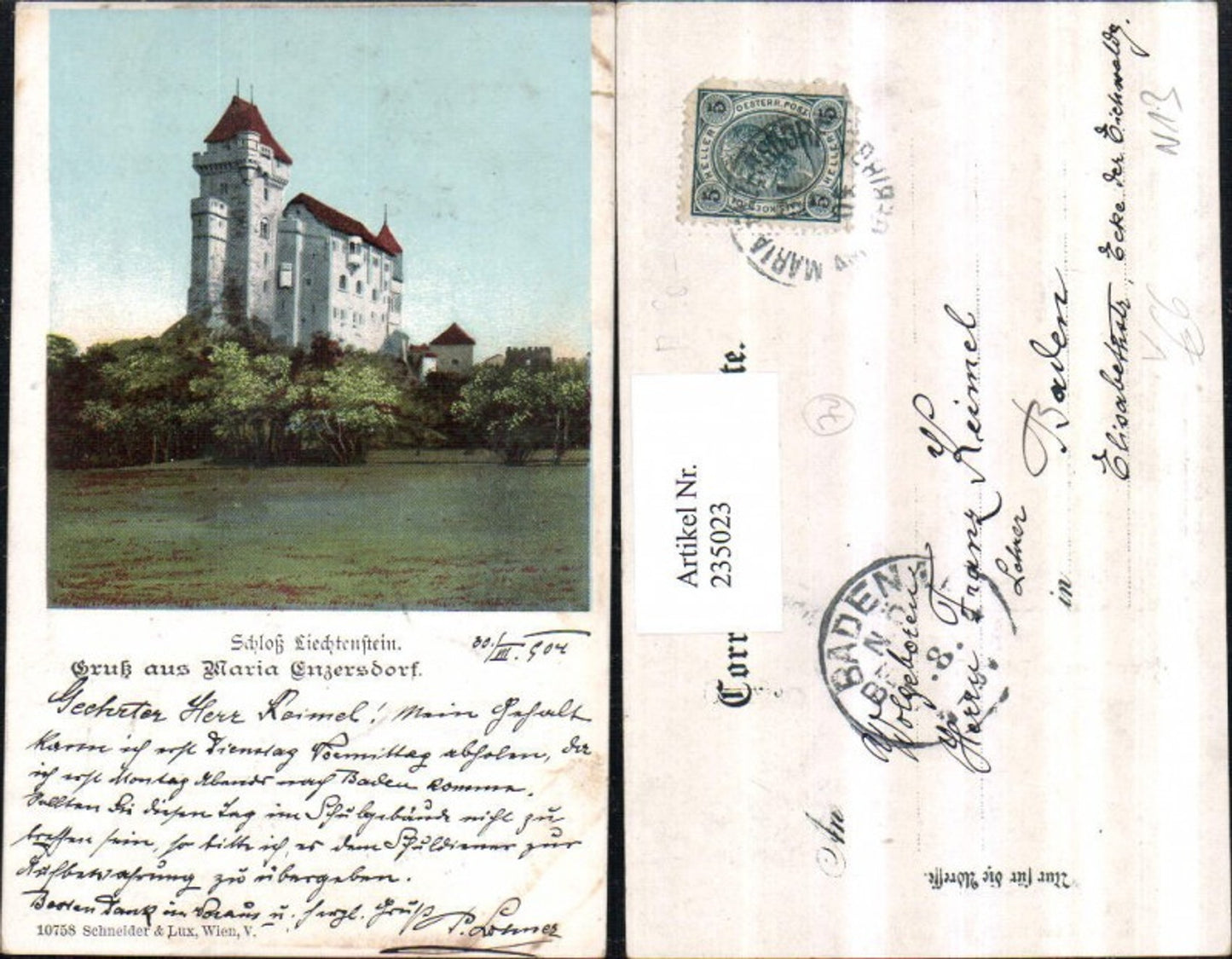 235023,Gruß aus Maria Enzersdorf Schloss Liechtenstein pub Schneider u. Lux 10758