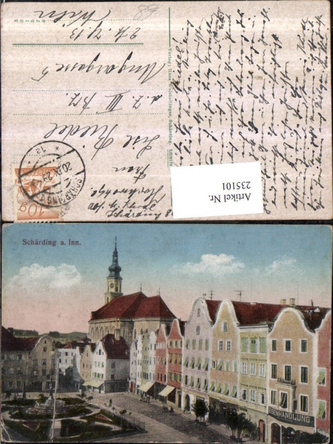 235101, Schärding am Inn, town square, shops, hardware store, church