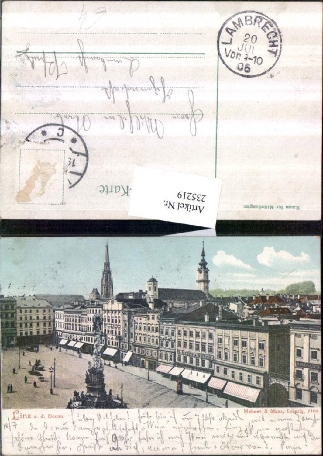 235219,Linz an d. Donau Franz-Josef-Platz Pestsäule Geschäfte