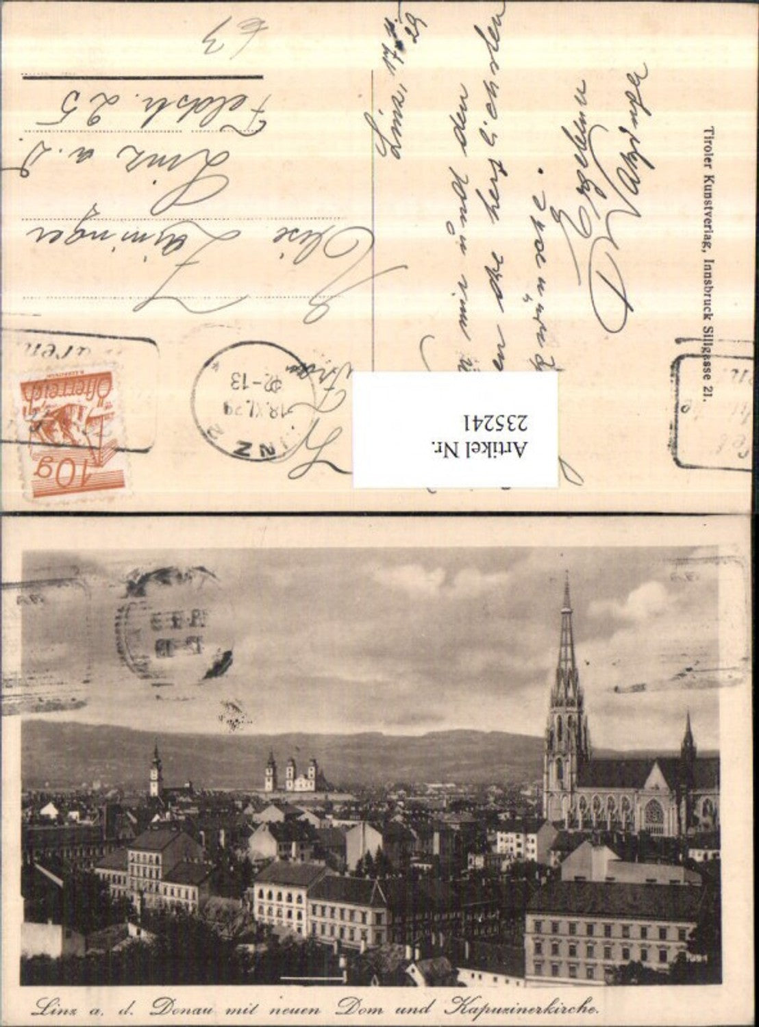235241,Linz an d. Donau Teilansicht m. Neuen Dom u. Kapuzinerkirche