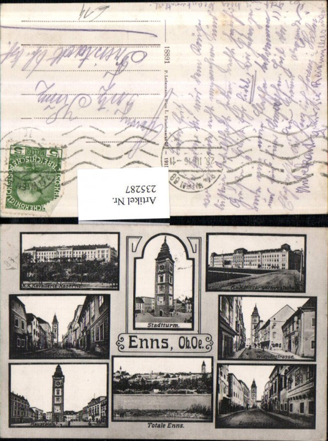 235287,Enns Totale Stadtturm Kavallerie Kaserne Militär Unterrealschule Straßenansichten Mehrbildkarte