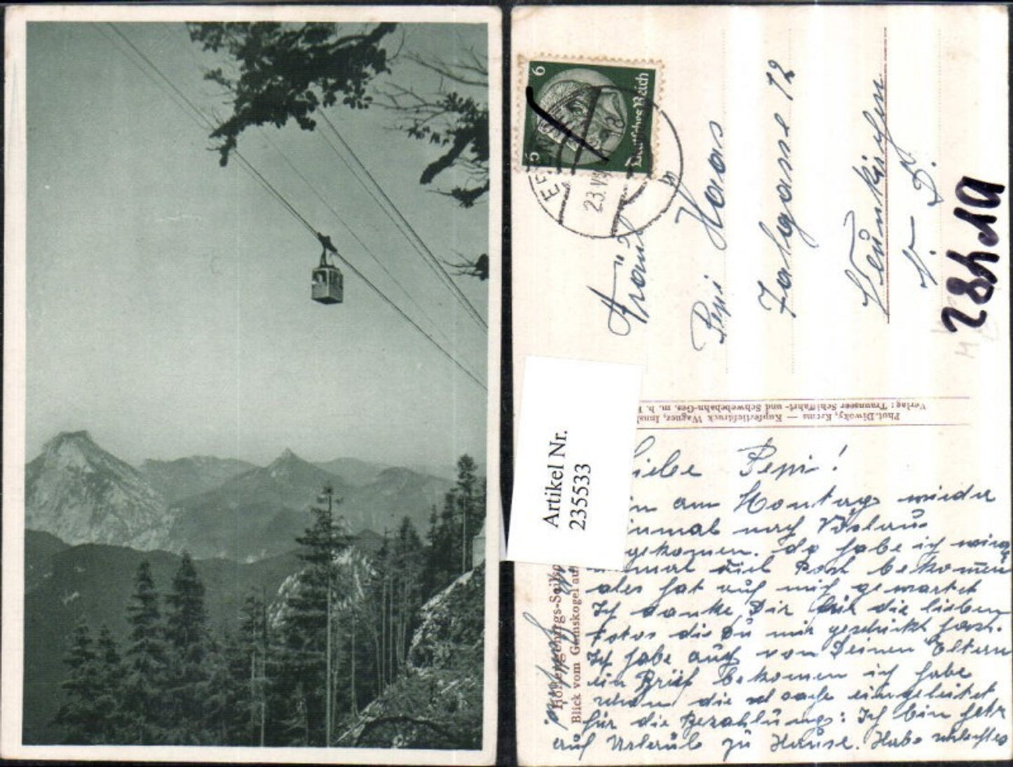 235533,Höllengebirge Seilschwebebahn Gondel Blick v. Gamskogel auf d. Traunstein b. Ebensee