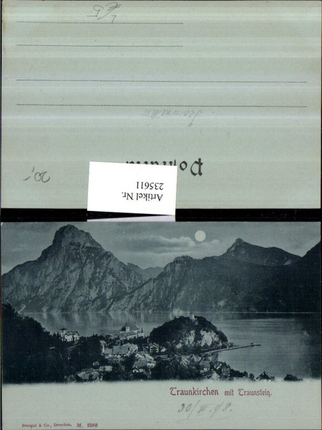 235611,Mond Litho AK Traunkirchen Totale m. Traunstein pub Stengel u. Co 2588