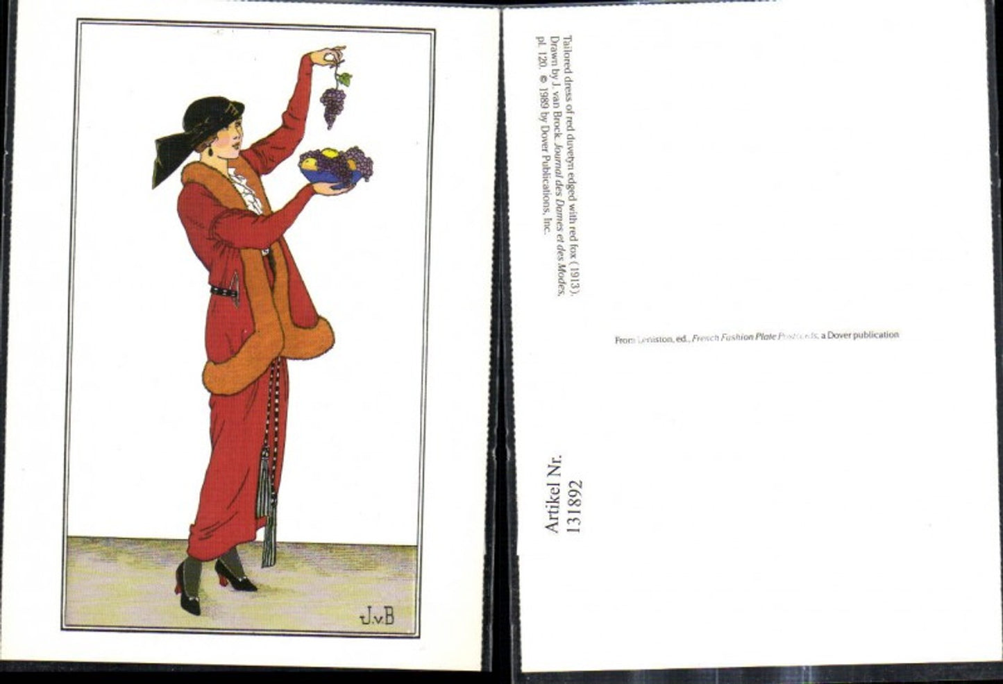 131892,Repro Jugendstil J. van Brock Mode Jacke m. Pelzkragen Hut Rock