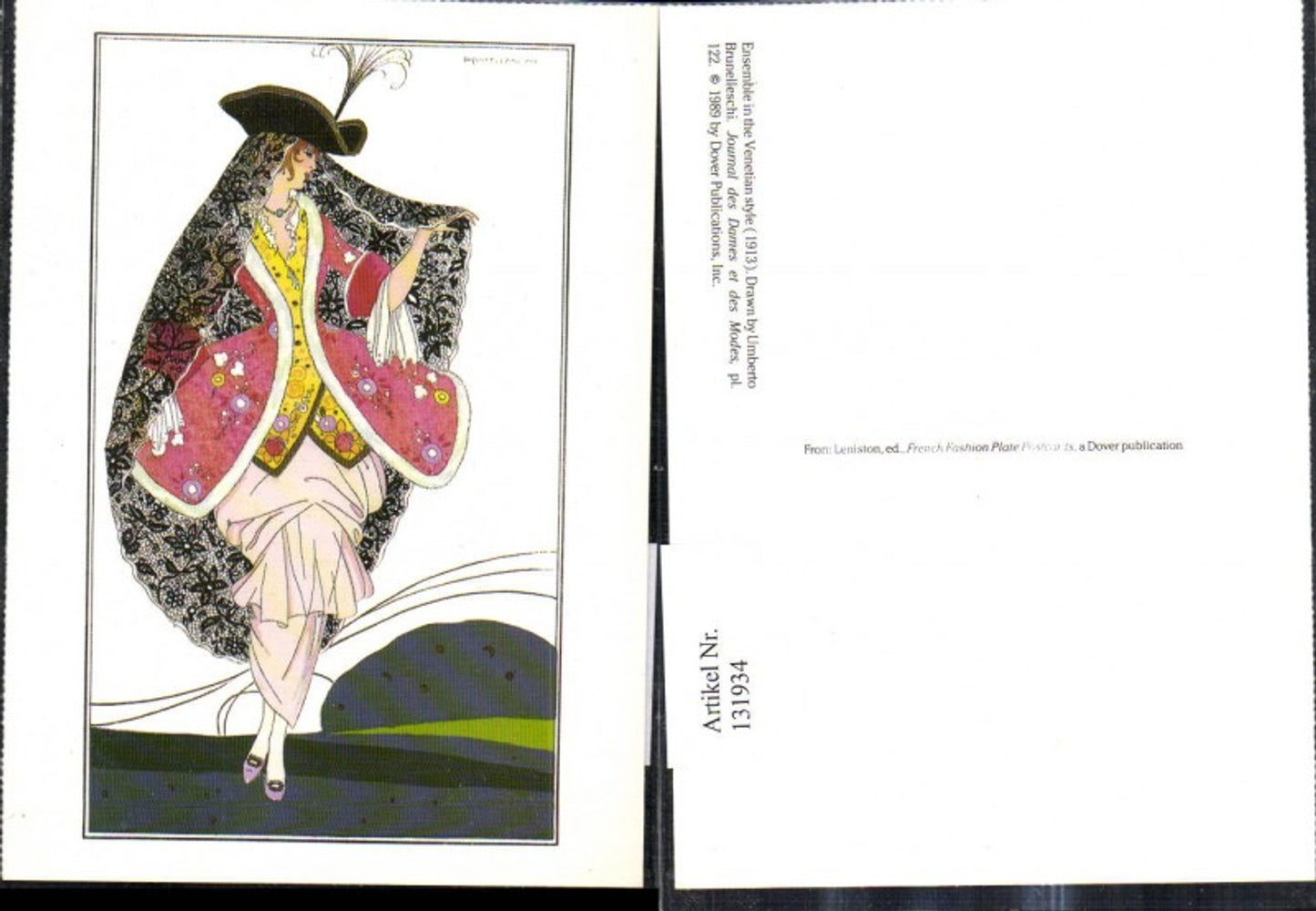 131934,Repro Jugendstil Umberto Brunelleschi Ensemble in the Venetian style 1913 Venezianisches Kleid Hut