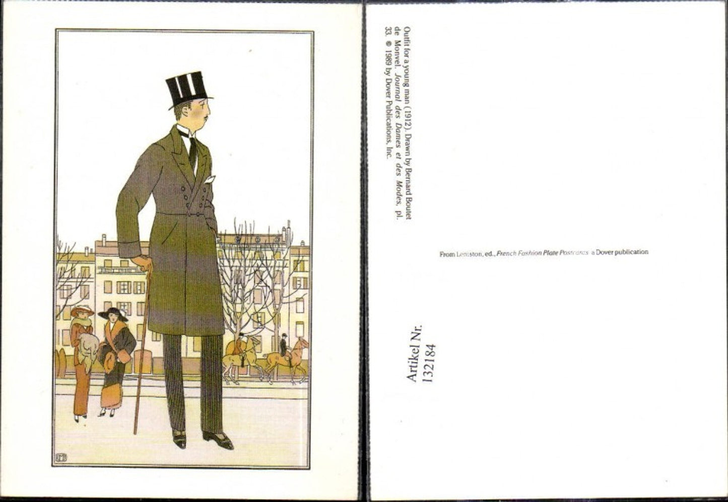 132184,Repro Jugendstil Berneard Boutet de Monvel Outfit for a young man Mann Anzug Hut Zylinder Gehstock