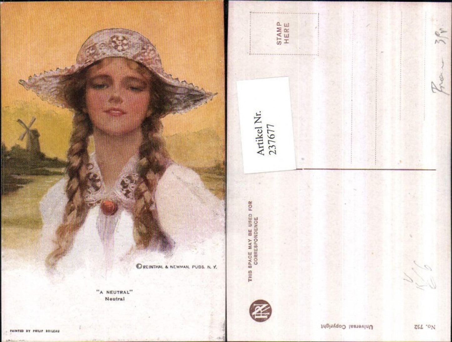 237677, Reinthal & Newman 752 Artist Philip Boileau A Neutral Neutral Girl with braids Hat