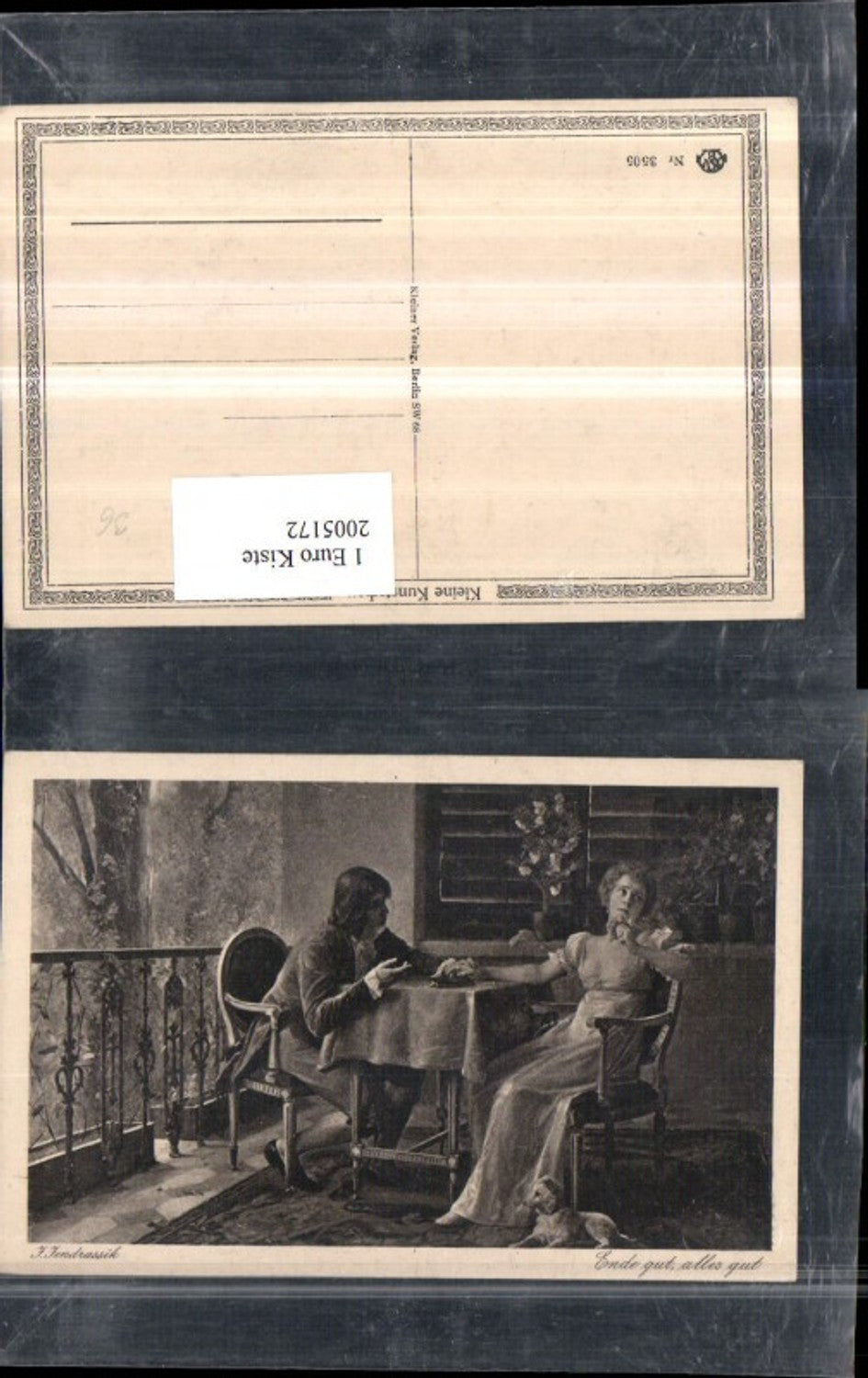 2005172,Künstler AK J. Jendrassik Ende gut alles gut Frau m. Mann am Tisch Hund