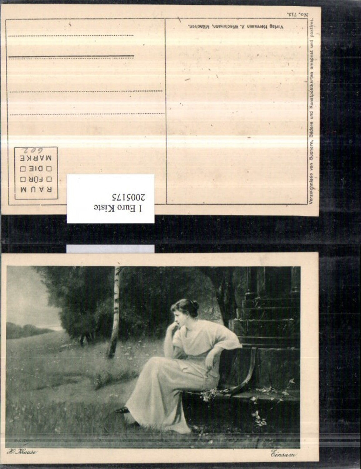 2005175,Künstler AK Hans Krause Einsam Frau m. Kleid Sehnsucht