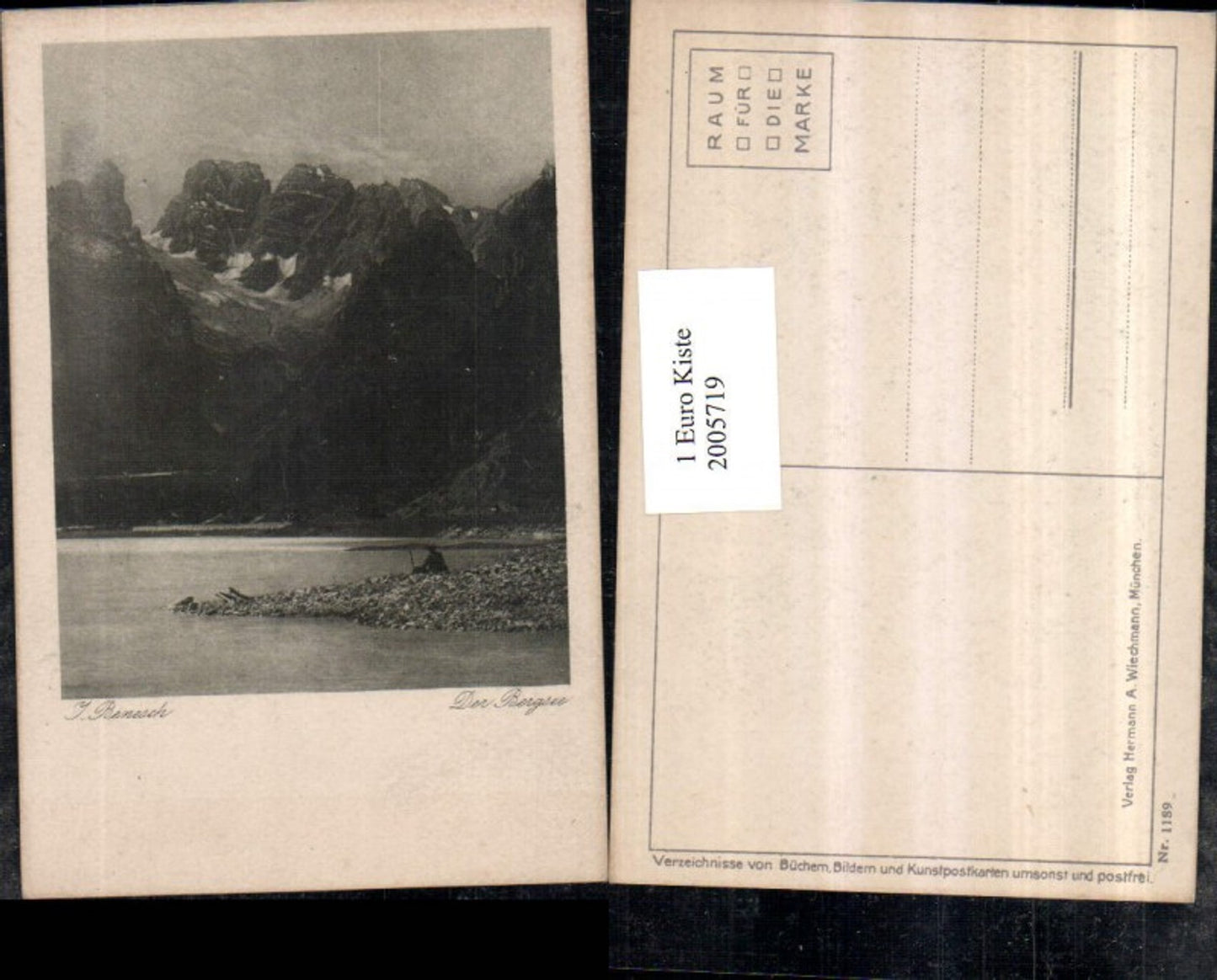 2005719,Künstler AK J. Benesch Der Bergsee Bergkulisse Partie